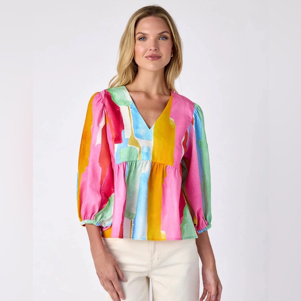 Crosby by Mollie Burch Eleanor XS Multicolor V-Neck Blouse